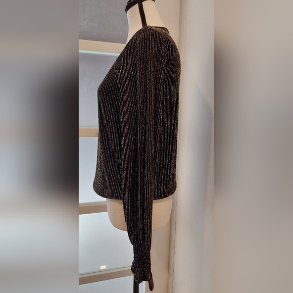 LOFT Silver Ribbed Blouse with Long Sleeves - Picture 4 of 8